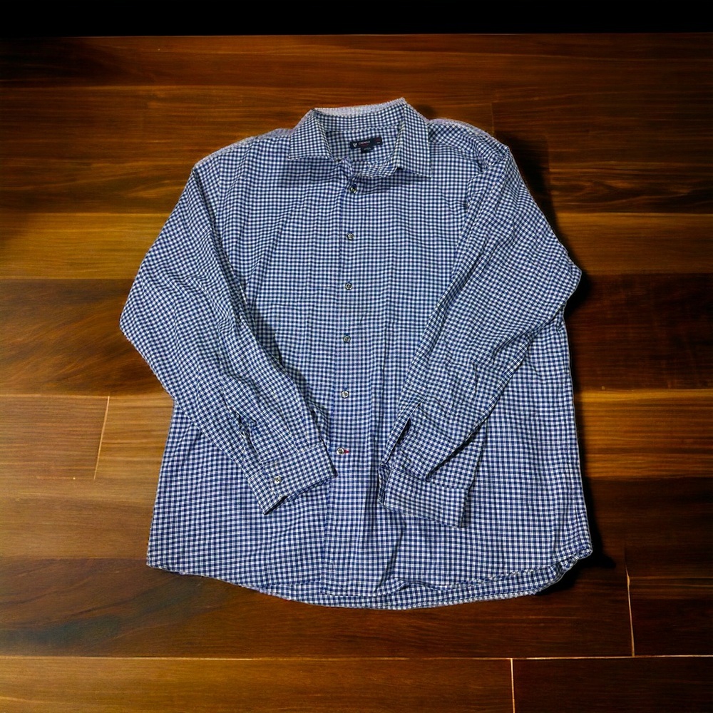 Cremieux 38 Classics Men Blue & White Gingham Long Sleeve Button Up Shirt Sz XXL